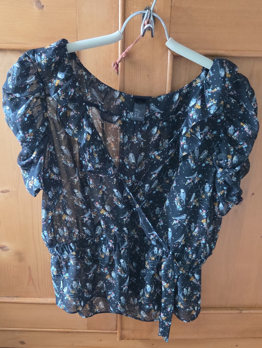 H & M Sheer Floral And Bird Pattern Blouse Size 12